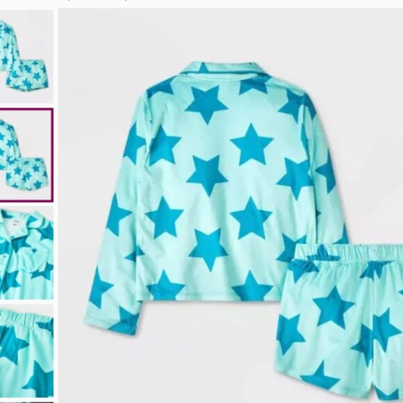 Girls' 2pc 'Stars' Long Sleeve Coat Pajama Set - art class™ Blue M - Picture 2 of 2